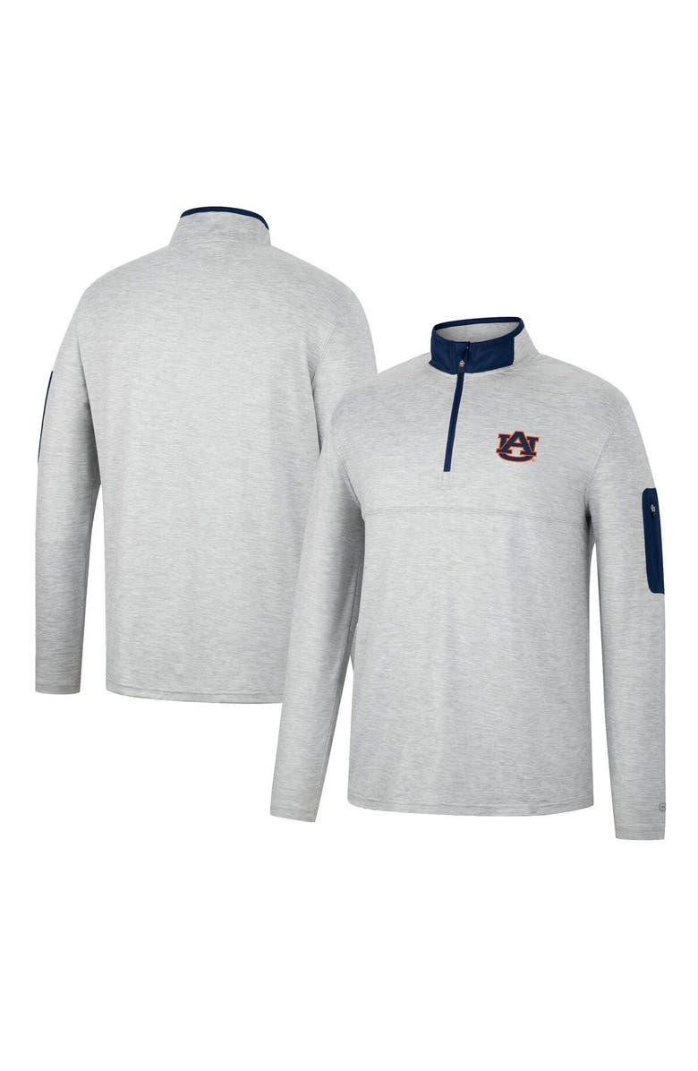 COLOSSEUM Men's Colosseum Heathered Gray/Navy Auburn Tigers Country Club Windshirt Quarter-Zip Jacket, Main, color,