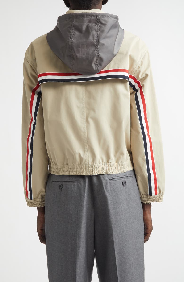 Thom Browne Track Jacket with Stowaway Hood, Alternate, color, Beige