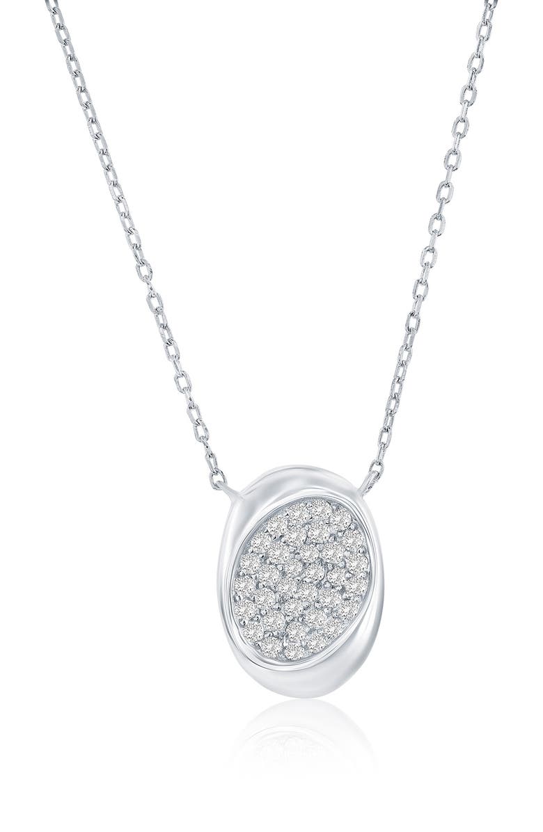 SIMONA Sterling Silver Pavé CZ Oval Pendant Necklace, Main, color, Silver