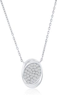 SIMONA Sterling Silver Pavé CZ Oval Pendant Necklace