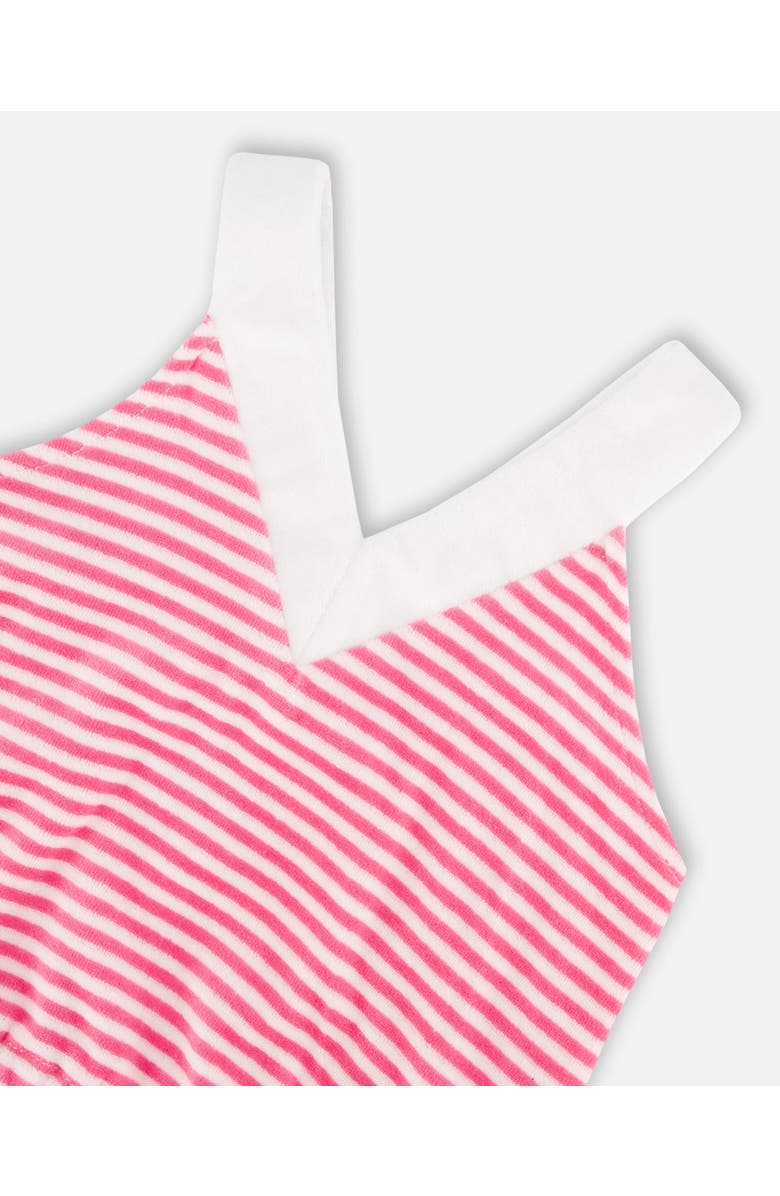 Deux par Deux Striped Terry Cloth Top and Short Set, Alternate, color, White With Pink Print