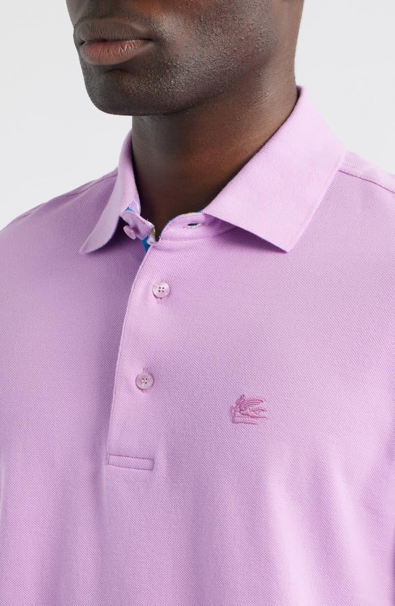 Etro Roma Solid Cotton Piqué Polo, Alternate, color, Viola