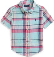 Polo Ralph Lauren Kids' Plaid Short Sleeve Linen Madras Button-Down Shirt