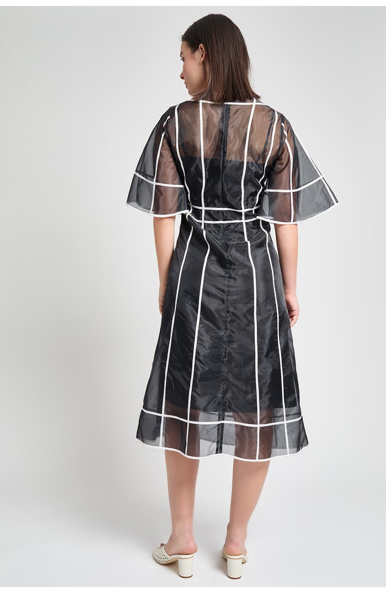 Ming Wang Modern Fit Organza Contrast Stripe A Line Midi Dress, Alternate, color, Black/White