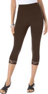 Roaman's Lace Trim Essential Stretch Capri Legging