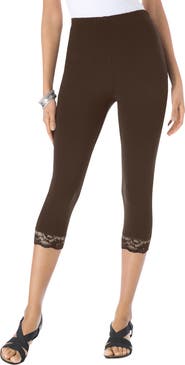 Roaman's Lace Trim Essential Stretch Capri Legging