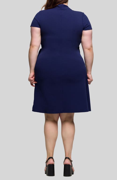 24seven Comfort Apparel Plus Size Mandarin Collar Knee Length Wrap Dress In Burgundy