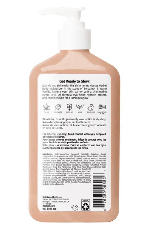 Hempz Glow Getter Herbal Body Moisturizer In Transparent