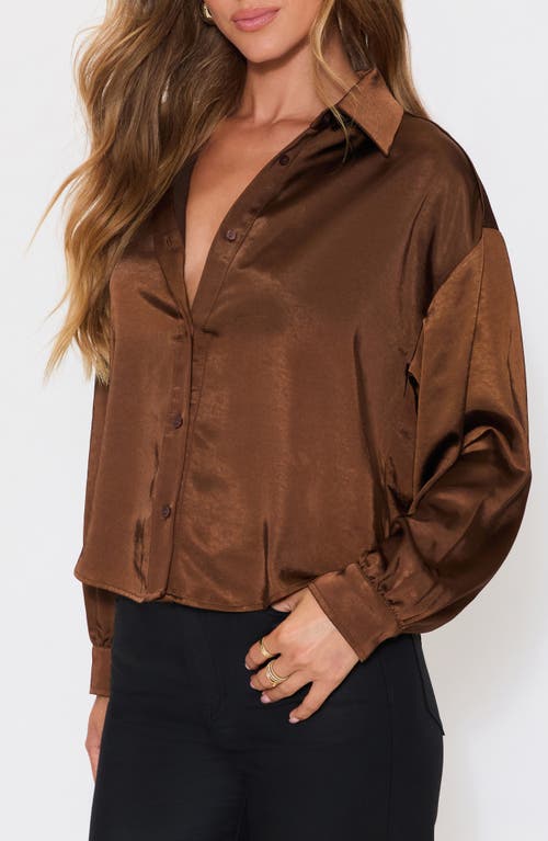 Vici Collection Chestnut Satin Button-up Shirt In Brown