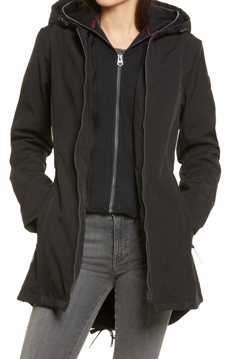 French Connection Hooded Jersey Bib Raincoat, Alternate, color, 