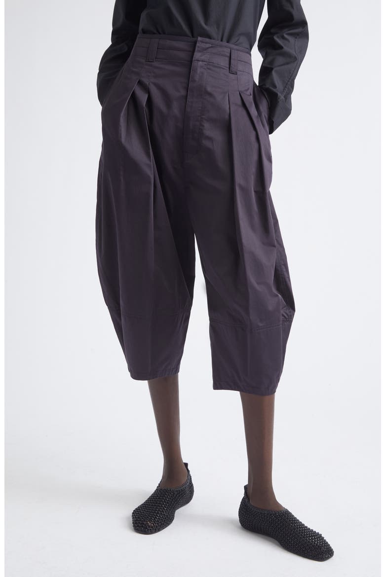 High Waist Volume Cotton Sateen Crop Pants, Main, color, INK BLUE