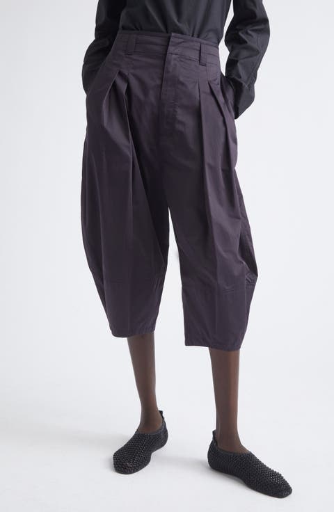 High Waist Volume Cotton Sateen Crop Pants