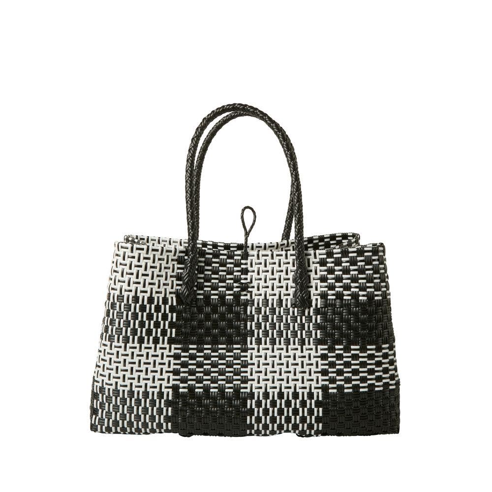 Sarah Stewart The Midi Piper Handwoven Tote Recycled Plastic, Main, color, Black Picnic