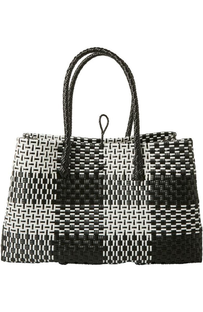 Sarah Stewart The Midi Piper Handwoven Tote Recycled Plastic, Main, color, Black Picnic