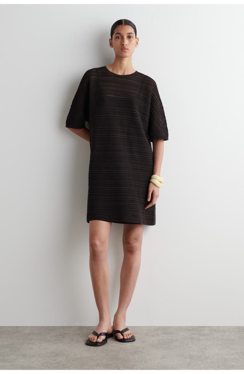 COS Pleated Knit Mini Dress, Alternate, color, Dark Brown