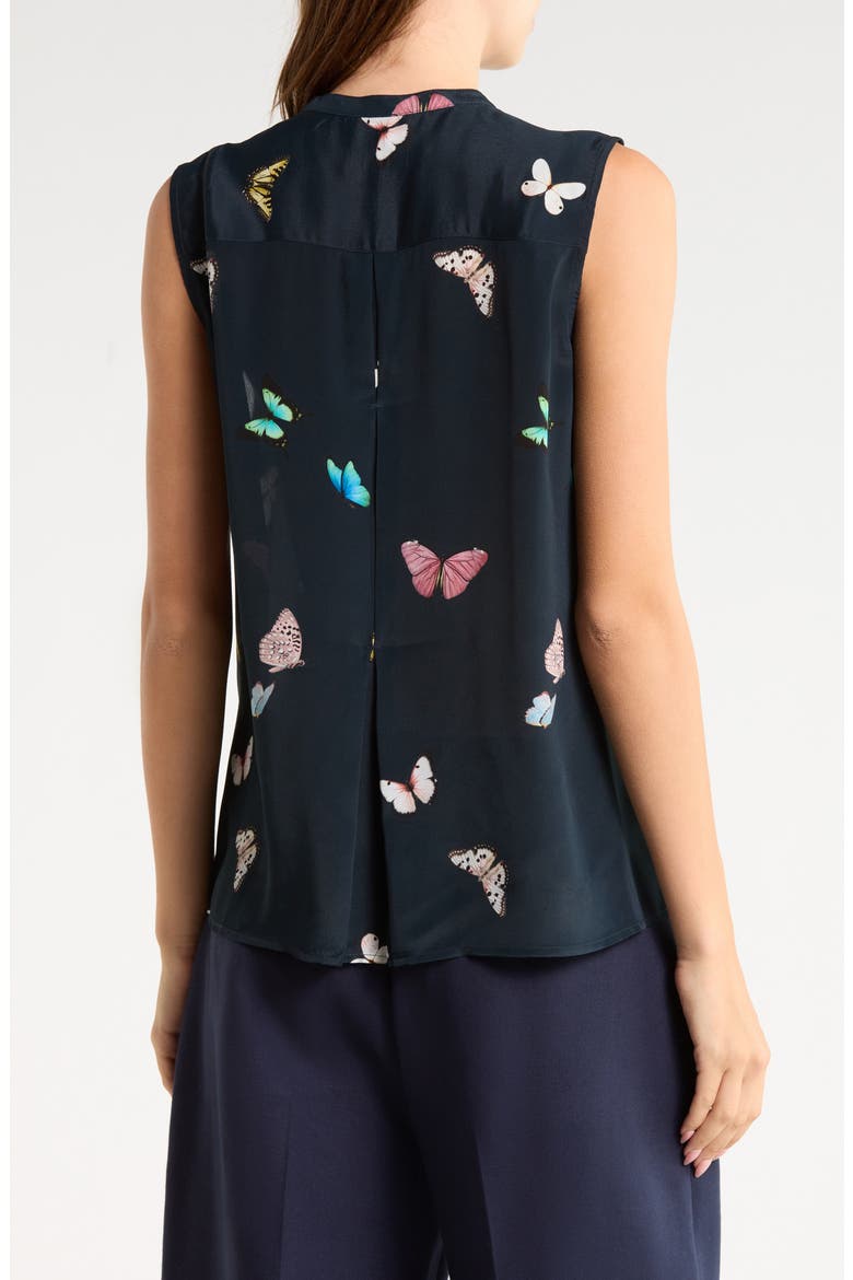 Arden Printed Pleated Sleeveless Silk Blend Top, Alternate, color, BLACK BUTTERFLY