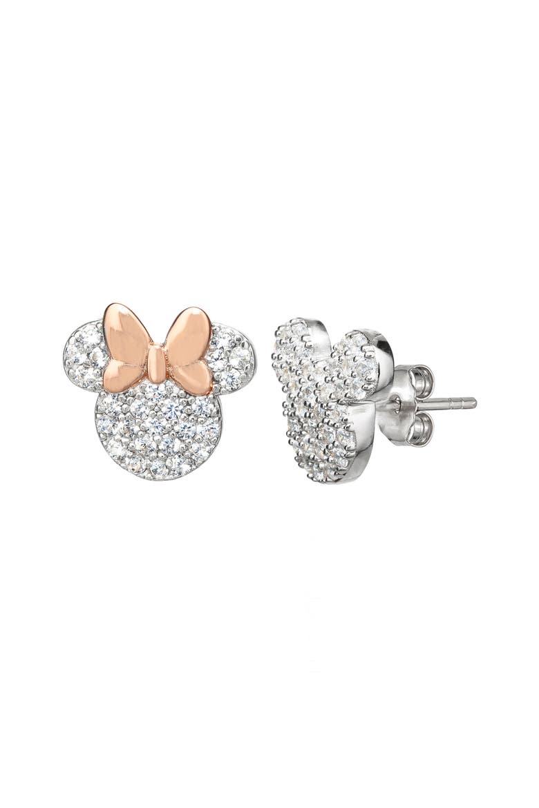 Mickey and Minnie Mouse Mismatched Cubic Zirconia Stud Earrings, Alternate, color, Metallic Silver