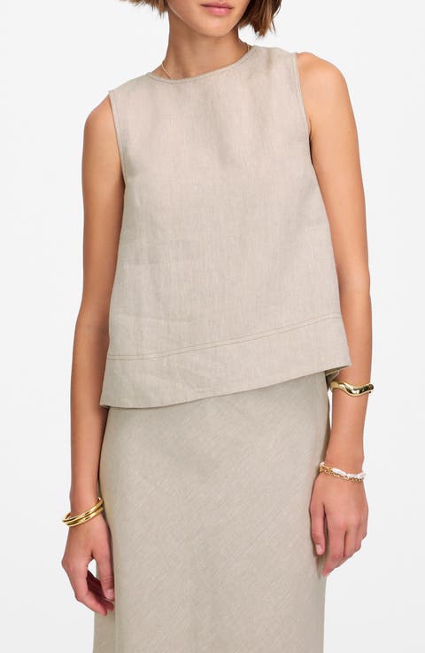 Pleated Linen Sleeveless Shell Top