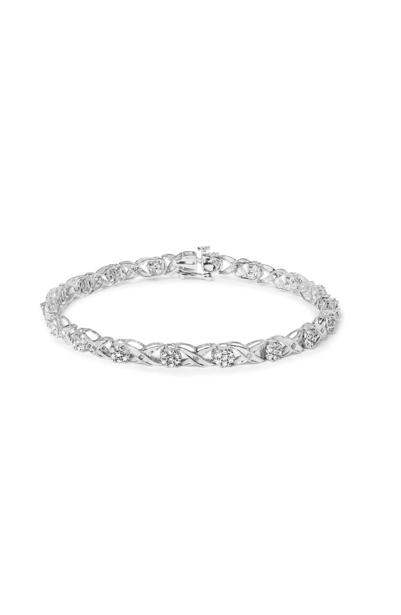 Haus of Brilliance 10K White Gold 1.00 Cttw Diamond Floral Cluster and X-Link 7.25" Bracelet, Main, color, White