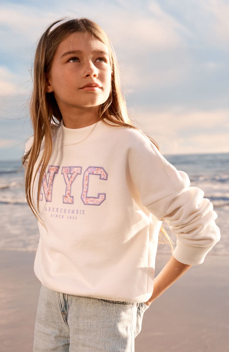 abercrombie kids Kids' NYC Appliqué Graphic Sweatshirt, Alternate, color, Jet Stream