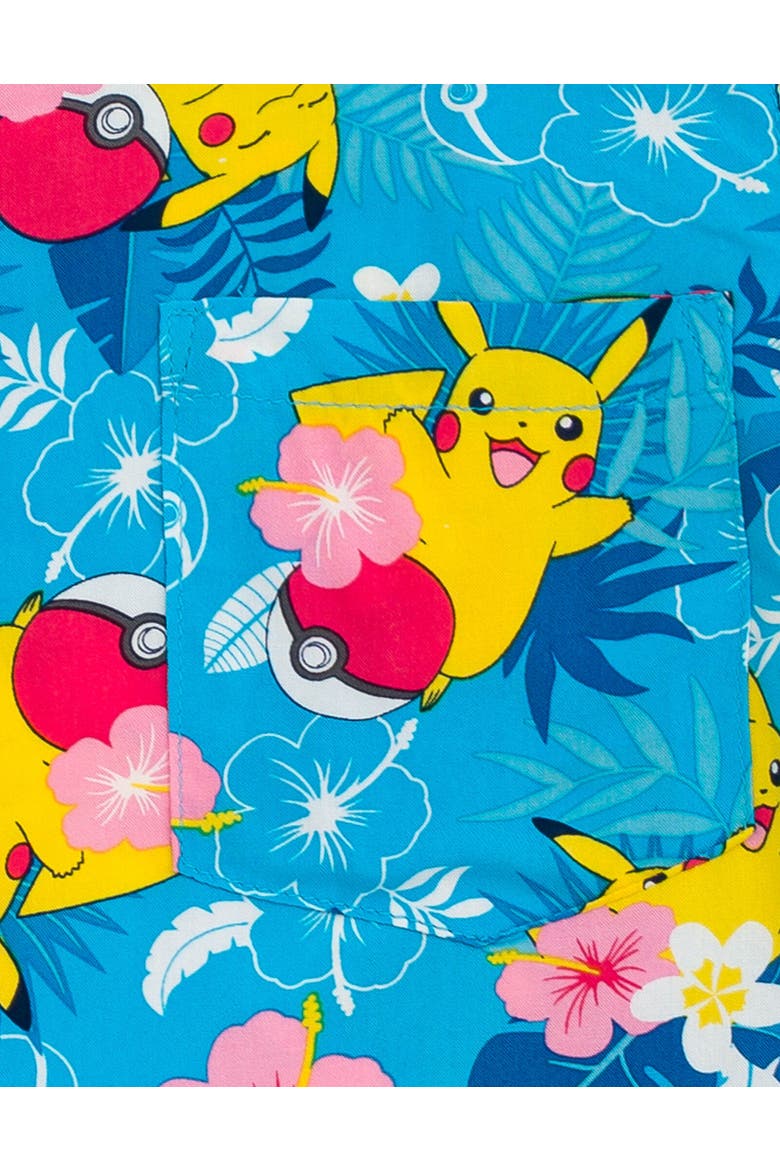 Pikachu Short Sleeve Button Down Shirt, Alternate, color, Blue