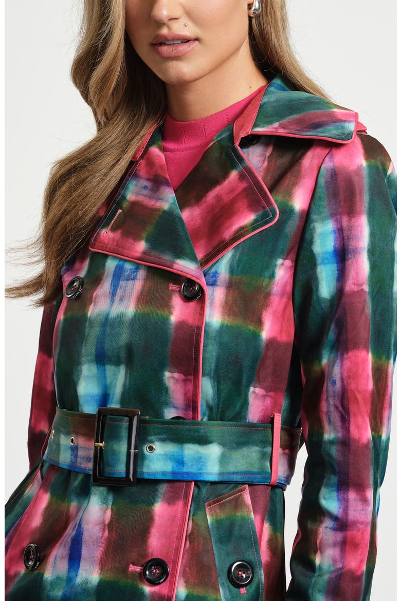 Plaid Double Breasted Trench Coat, Alternate, color, WATERCOLOR TARTAN