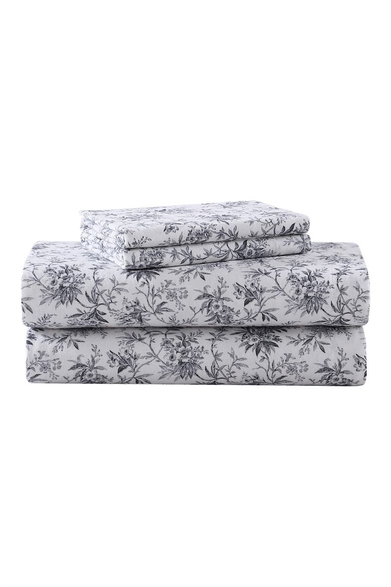 Faye Toile Cotton Flannel Sheet Set, Main, color, BLACK