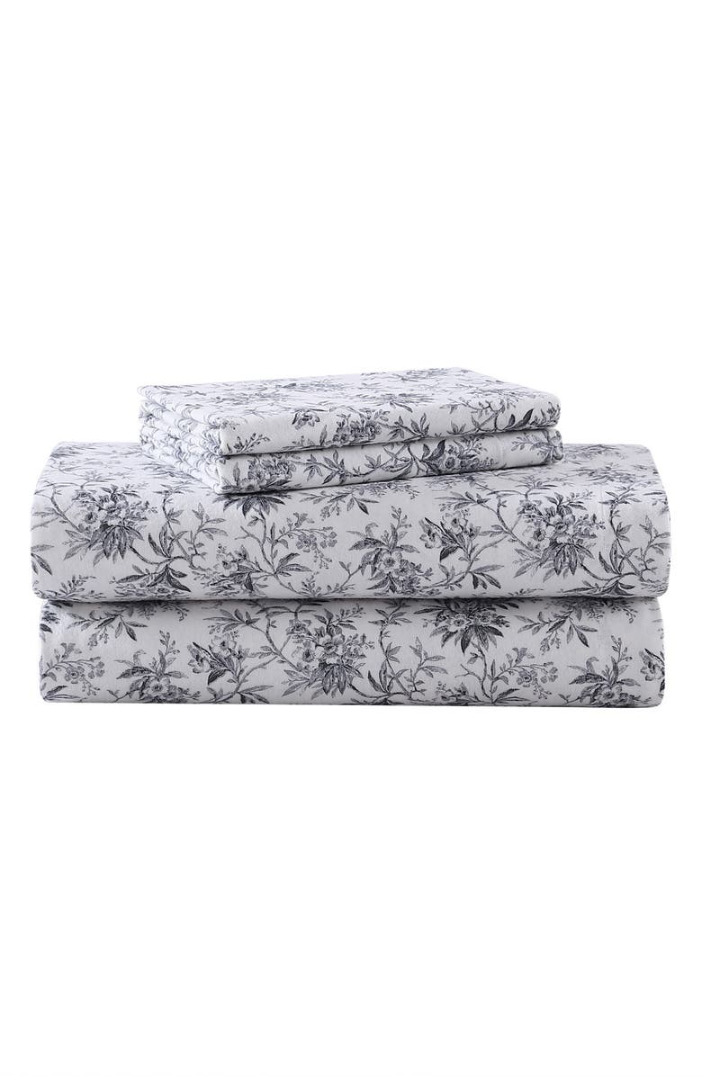 Laura Ashley Faye Toile Cotton Flannel Sheet Set, Main, color, Black