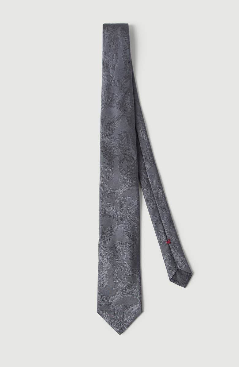 Brunello Cucinelli Paisley silk tie, Alternate, color, Dark Grey