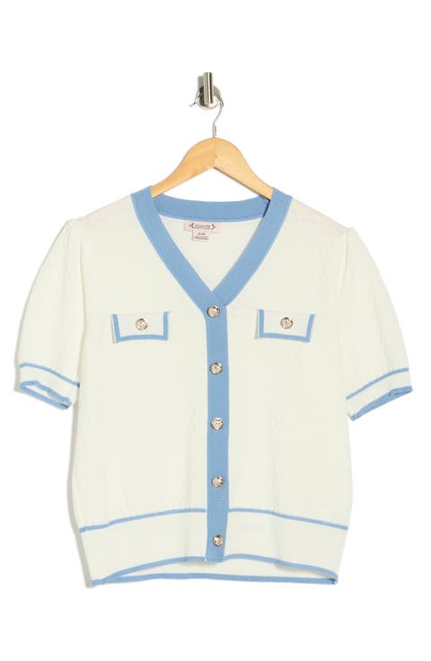 Preppy Pointelle Short Sleeve Sweater