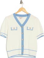 Nanette Lepore Preppy Pointelle Short Sleeve Sweater