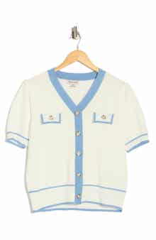 Nanette Lepore Preppy Pointelle Short Sleeve Sweater