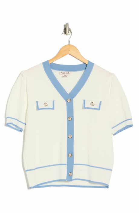 Nanette Lepore Preppy Pointelle Short Sleeve Sweater