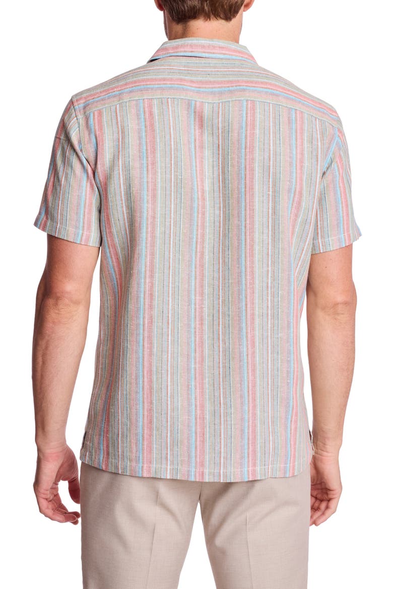 Stripe Linen Blend Camp Shirt, Alternate, color, OCEAN CORAL STRIPE