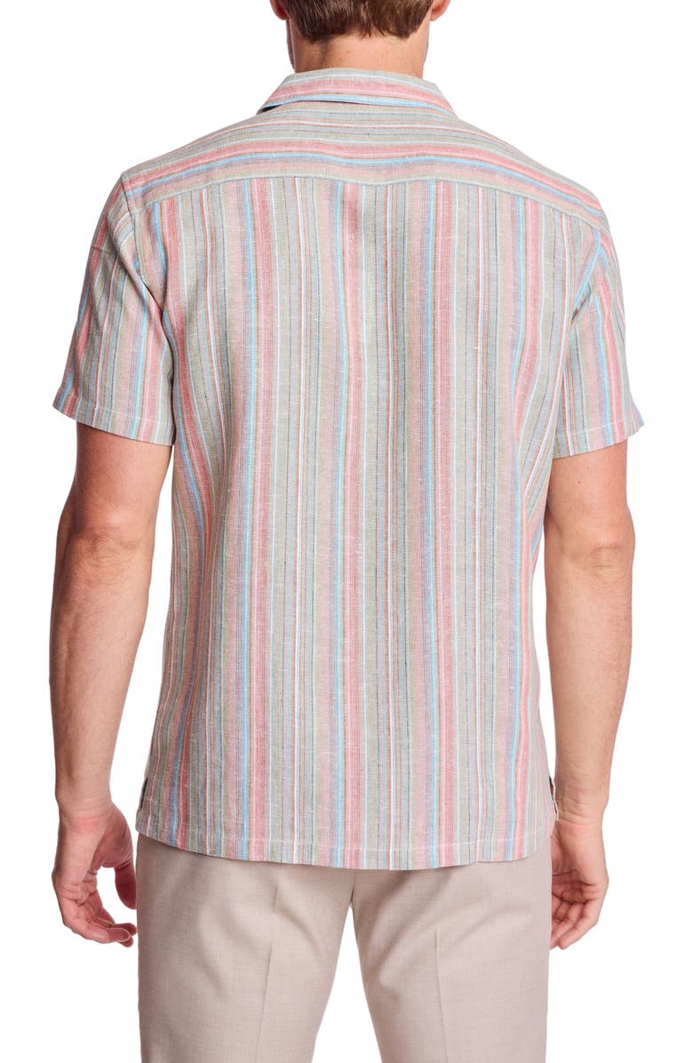 PAISLEY & GRAY Stripe Linen Blend Camp Shirt, Alternate, color, Ocean Coral Stripe