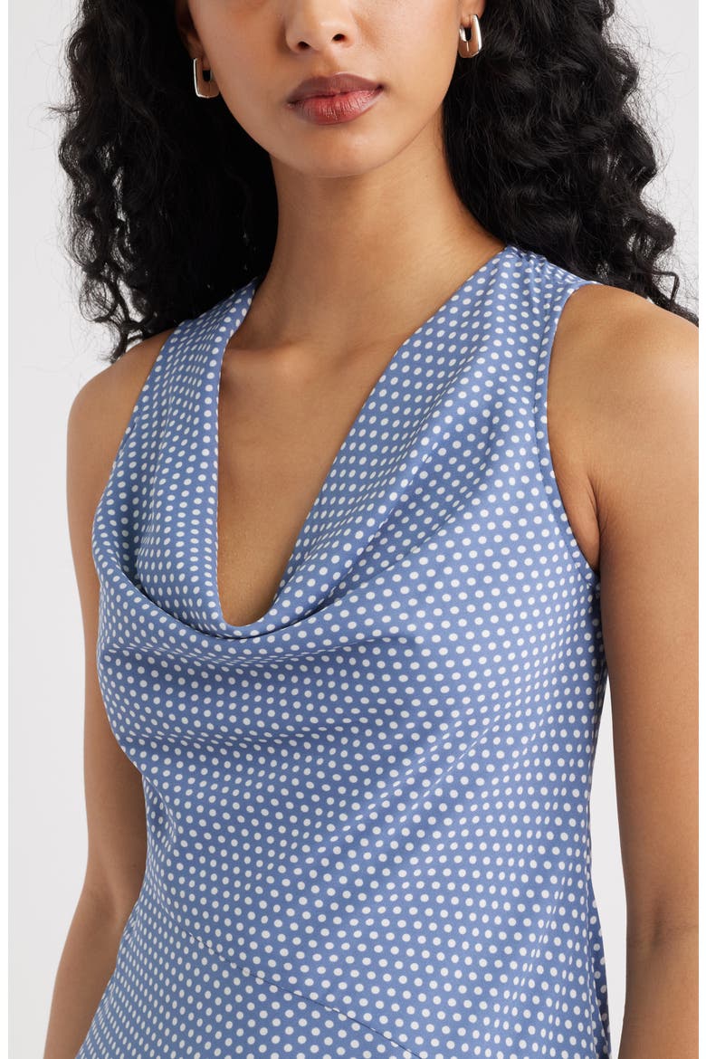 Cowl Neck Fit & Flare Minidress, Alternate, color, BLUE- IVORY TIGHT DOT