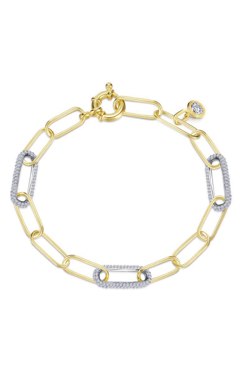 Lafonn Simulated Diamond Paper Clip Chain Bracelet, Main, color, Gold/ White
