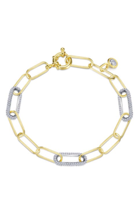 Simulated Diamond Paper Clip Chain Bracelet