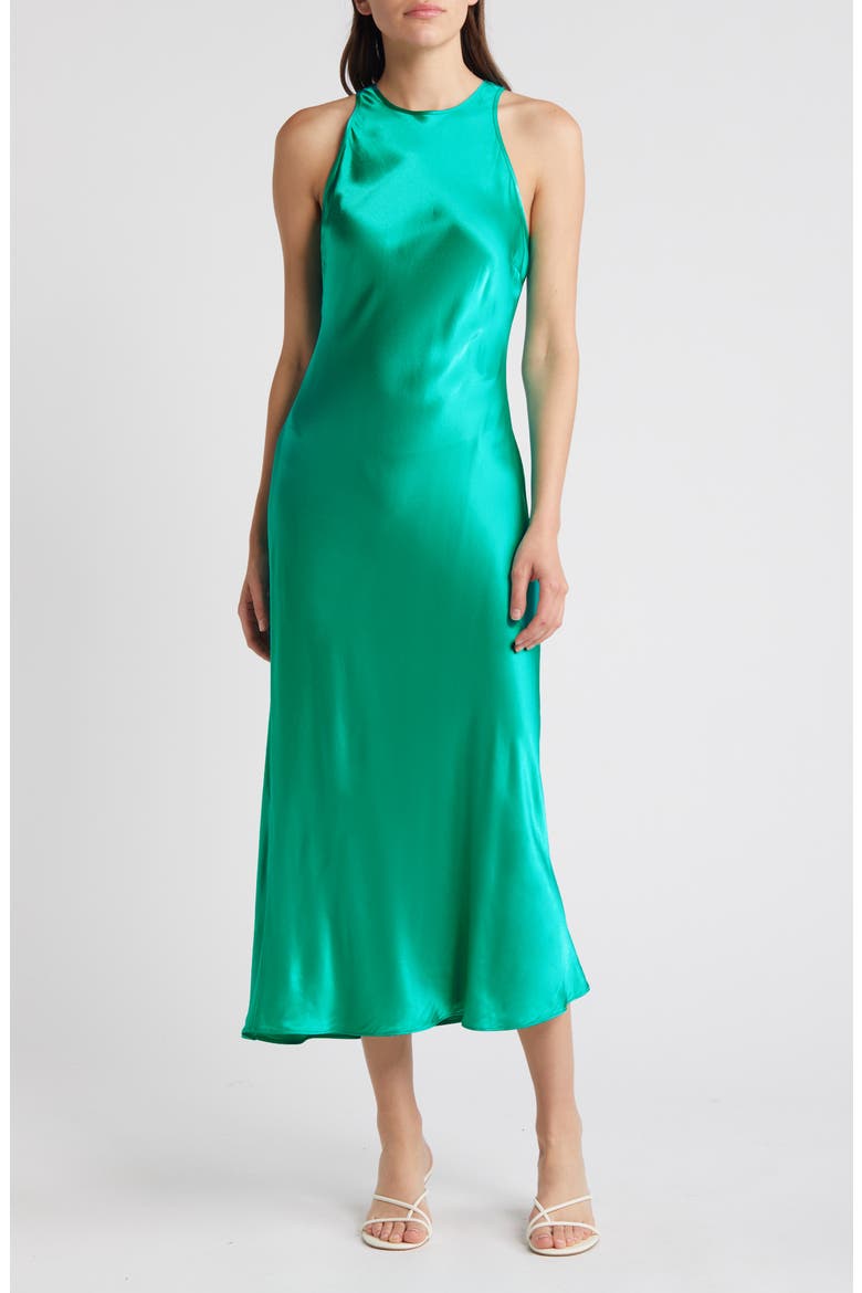 Solene Sleeveless Satin Midi Dress, Main, color, JADE