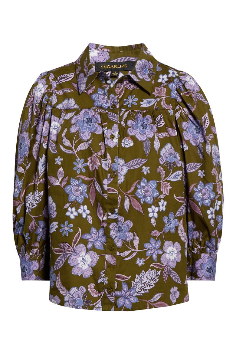 Fae Front Button Shirt, Alternate, color, OLIVE-LAVENDER