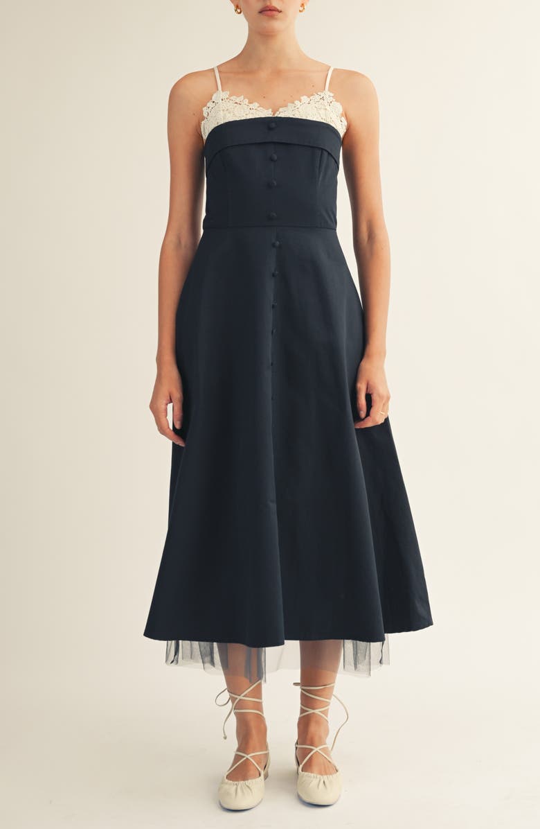 Arose Studio Cielle Midi Dress, Main, color, Navy