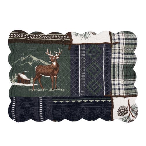 C & F Home C&f Home Greenstone Pines Scalloped Placemats Set Of 6 Black Bear Moose, 13" X 19" In Green
