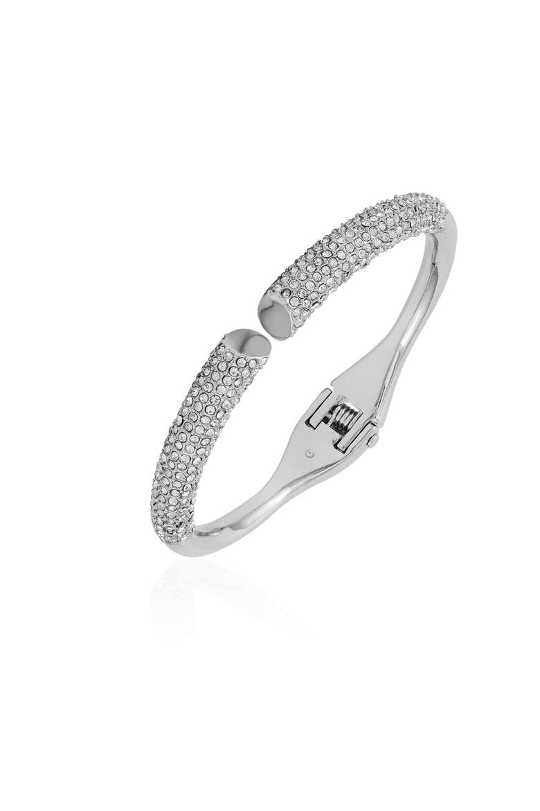 Pave Hinge Bangle Bracelet, Main, color, Silver Tone