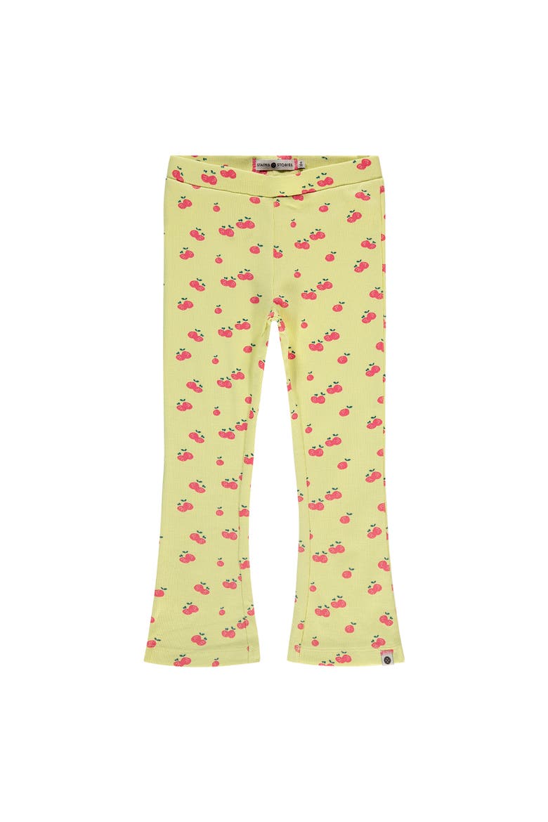 Allover Cherry Print Ribbed Flared Leggings, Main, color, Yellow