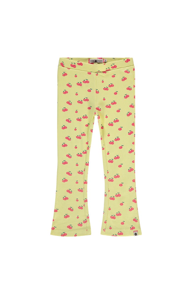 Stains and Stories by Babyface Allover Cherry Print Ribbed Flared Leggings, Main, color, Yellow