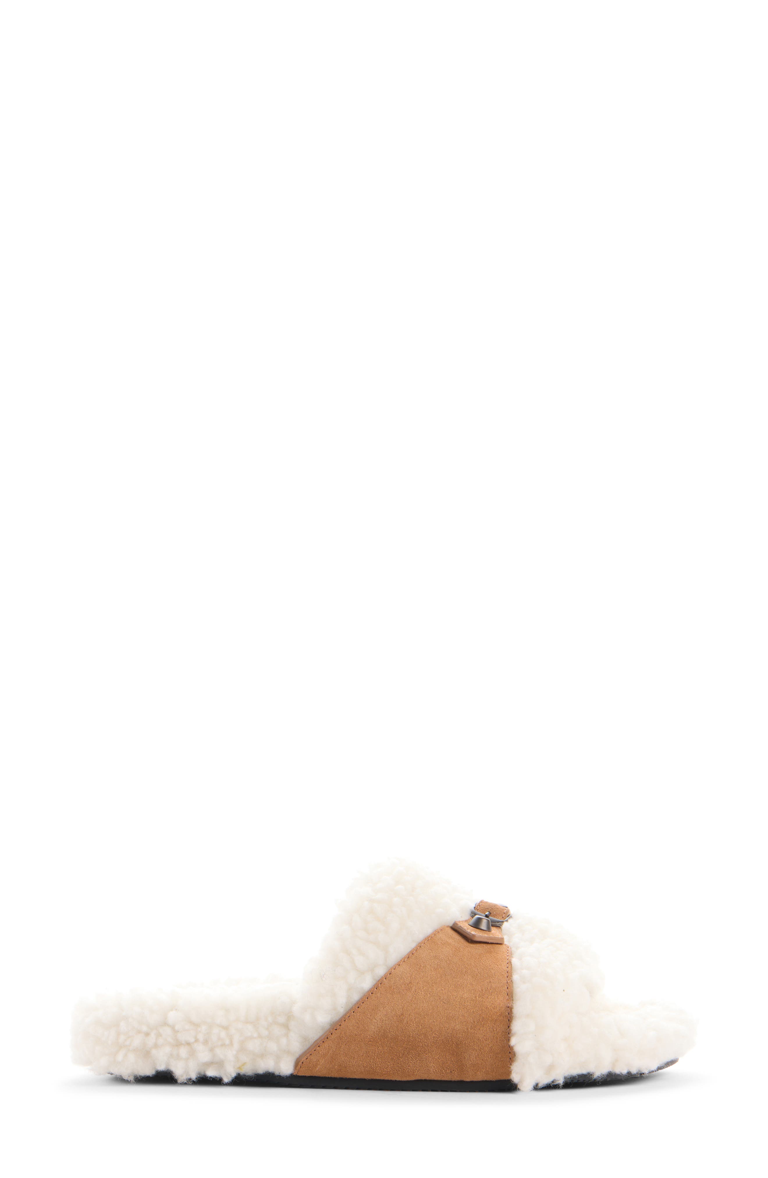 Balenciaga Furry Faux Fur Slide Sandal, Alternate, color, Off White/ Brown/ Brass