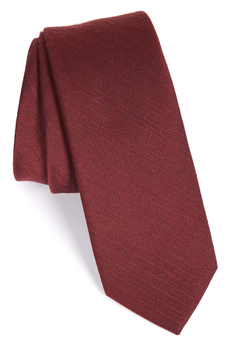Solid Wool & Silk Tie, Main, color, BURGUNDY