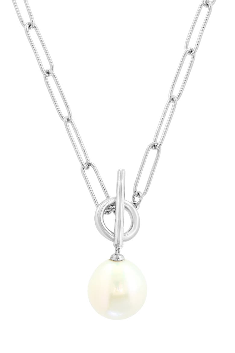 Sterling Silver Freshwater Pearl Toggle Necklace, Main, color, WHITE