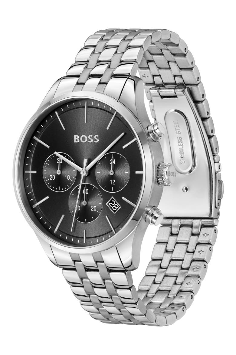 Avery Chronograph Bracelet Watch, 42mm, Alternate, color, BLACK