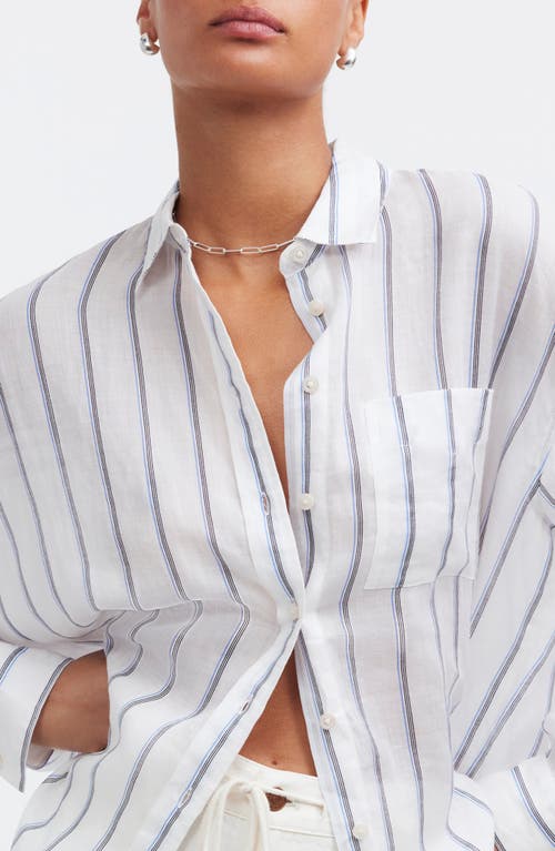 Madewell The Oversized Stripe Button-up Shirt In Celeste